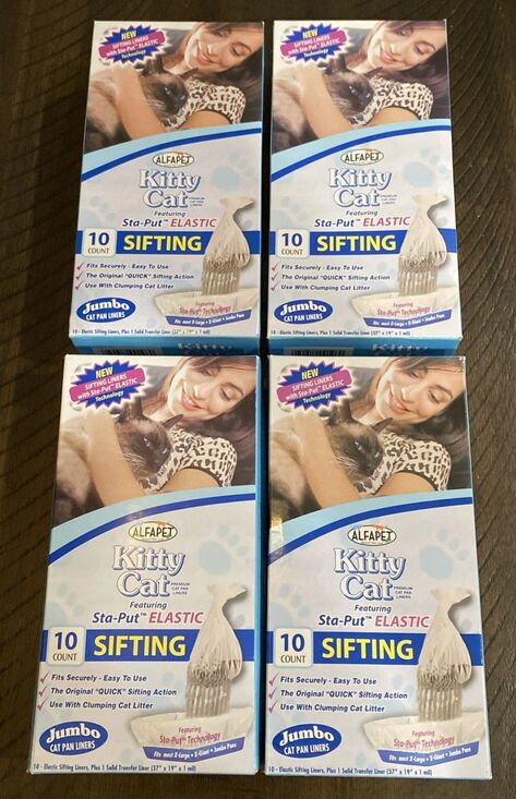 Other - (4) Alfapet Kitty Cat Sifting Elastic Litter Box Jumbo Pan Liners 10 Count NEW